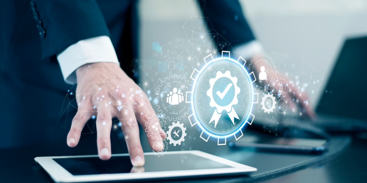 A Business Man Working on a Laptop With a Certified Symbol - IATA Awards Infiniti Software Solutions NDC Level 3 Certification